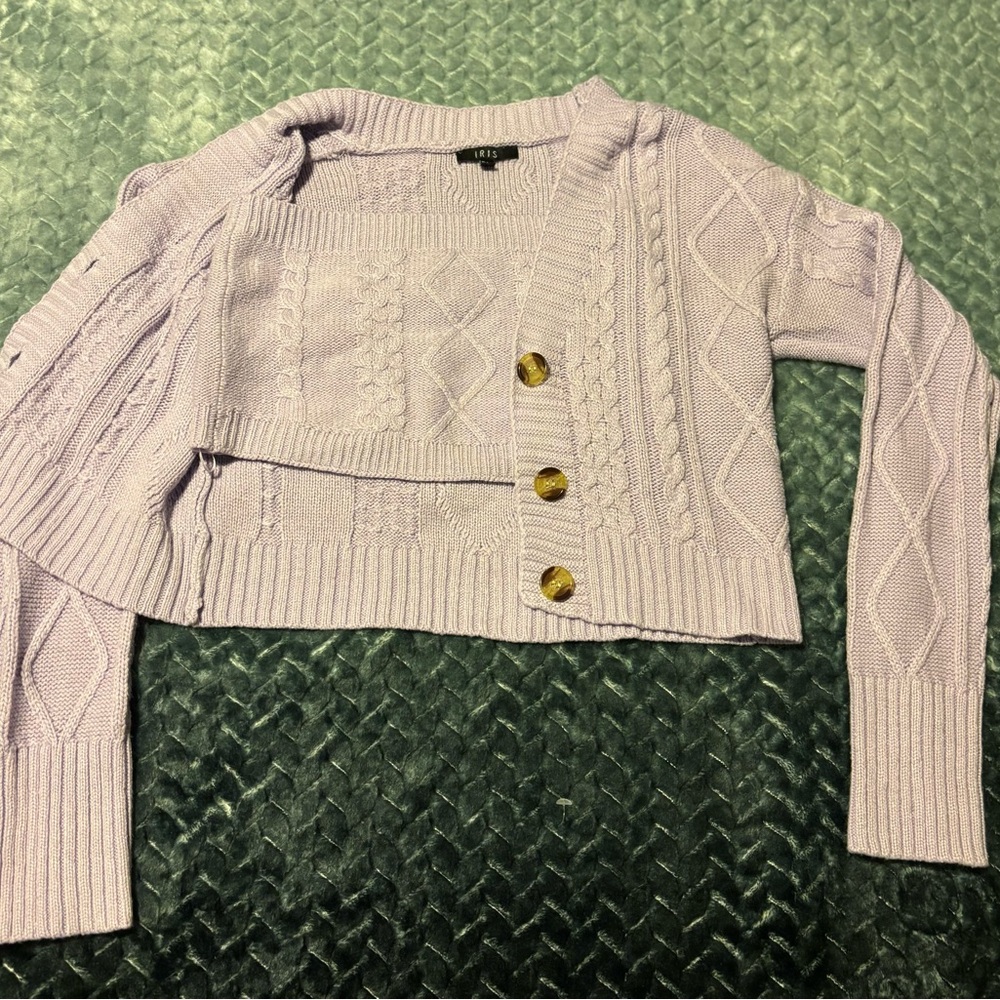 Elle Purple Cardigan Sweater with Ribbed Knit